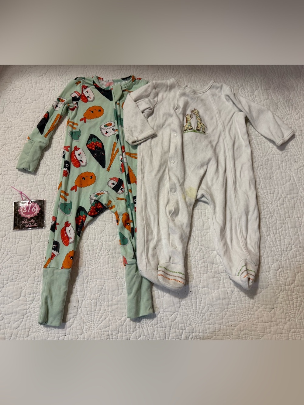 PatPat Mint Green Sushi Print & Little me White giraffe Bundle